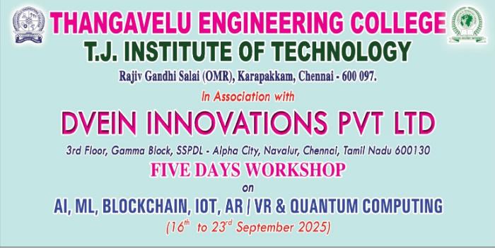 5 Days - Workshop on Artificial Intelligence, Machine Learning, Blockchain, IOT, AR VR & Quantum Computing, on 16 - 23 Sep 2025